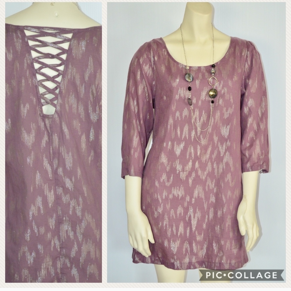 Ecote lilac/silver‎ linen blend tunic top blouse M